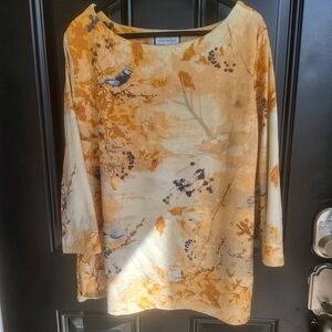 Charter Club Women Birx Nature Print Spandex Blouse 3/4 Sleeve Sz XL